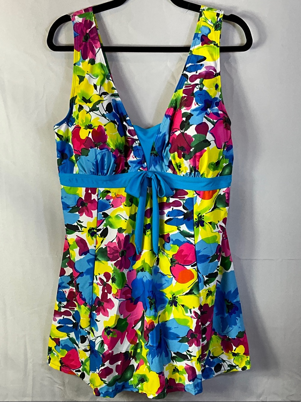 Ecupper Padded Sleeveless Floral Swim Dress With Shorts One Piece Size 3XL
